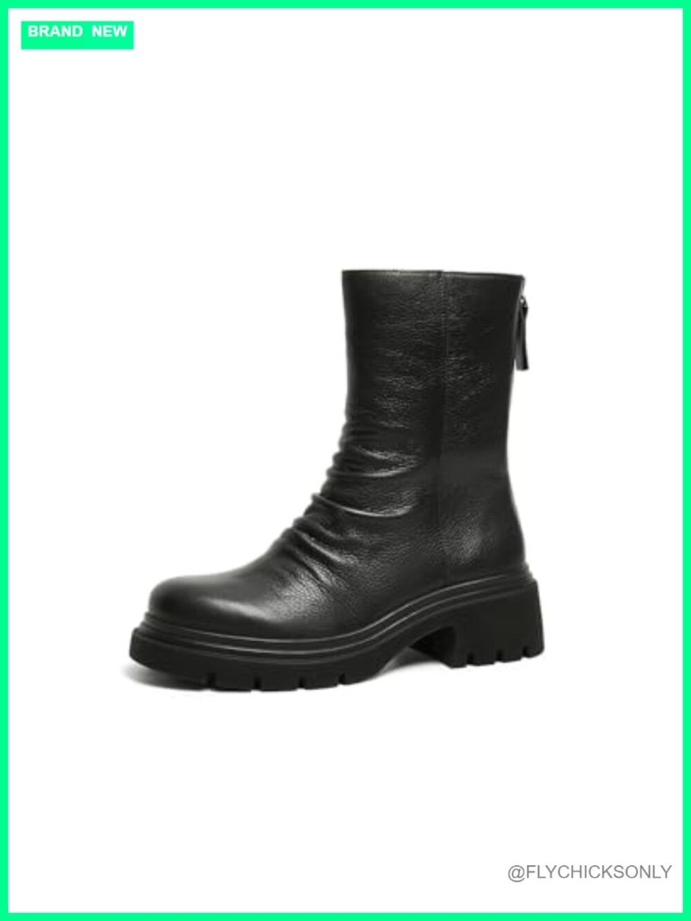 Mid-Calf Ruched Leather Platform Boot
